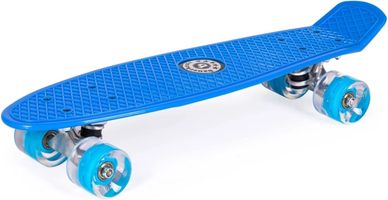 Blue penny board with glowing LED wheels