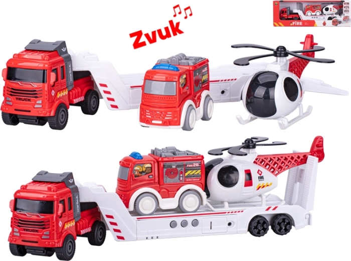 Firefighter set with sounds and flywheel, 30 cm truck + 2 vehicles