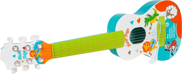 6 strings and tuning pegs for more realistic playing