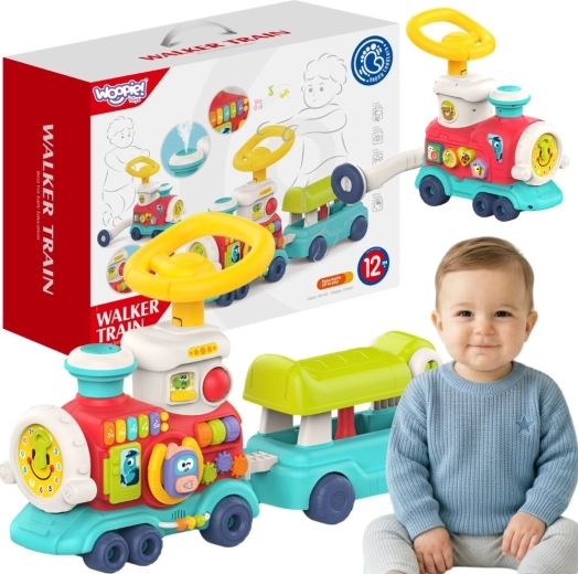 Woopie Baby Interactive Locomotive 2-in-1 Push Walker and Ride-On with Steam