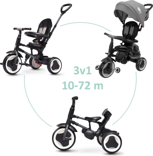 QPlay Rito Eva Plus black folding tricycle with parent push handle (10–72 months)