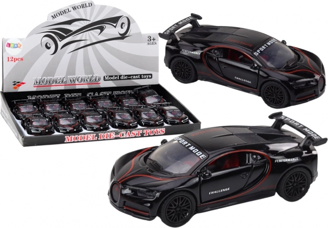 Metallist sportauto 1:32 figuuri ja spoileriga, must, tuled ja helid