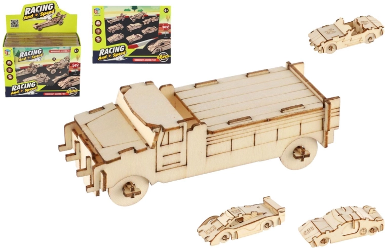 Puidust 3D pusle – võidusõiduauto, komplekt 4 tk