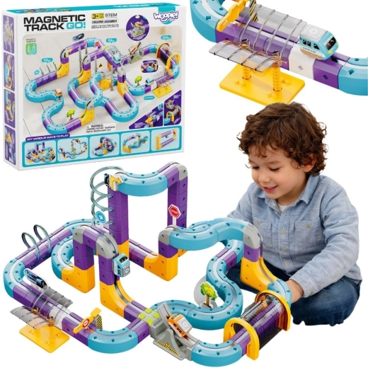 Woopie Magnetic Construction Set – Railway Track with Magnetic Adhesion (126 pcs)