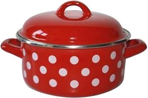 Emailitud kaanega kastrul 18 cm 2 l, punatäpiline punane