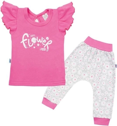 NEW BABY Happy Flower laste puuvillane komplekt, tumeroosa