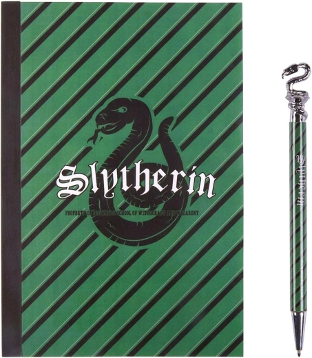 A5 notebook and Slytherin-themed pen