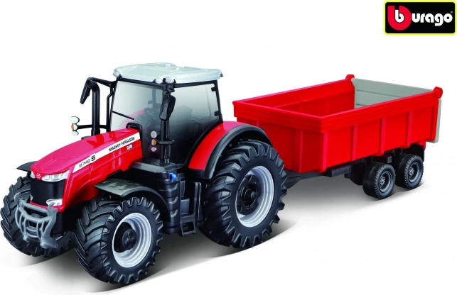 Metal Massey Ferguson Tractor with Trailer, 1:50 Scale