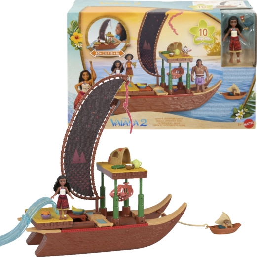 Disney VAJANA 2 Adventure Canoe figuuri ja tarvikute komplekt, 10 osa
