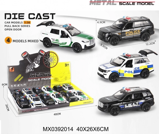 Police die-cast car model 1:36 with pull-back drive and lights