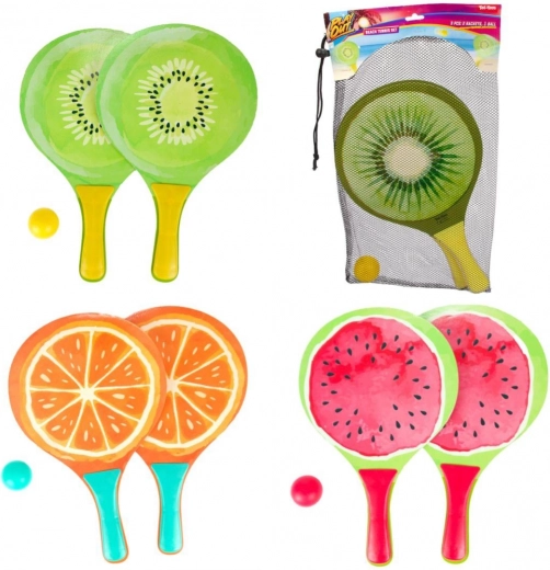Beach Tennis Set with Fruit Motif, 2 Paddles and Ball in Mesh Bag