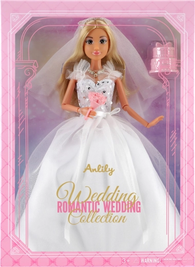 Fashion doll in wedding dress with bouquet