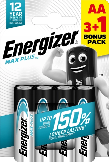 Energizer Max Plus AA alkaline batteries 3+1 free, 4 pcs