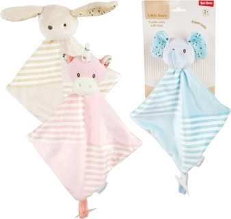 Plush sleep buddy with animals and a pacifier loop