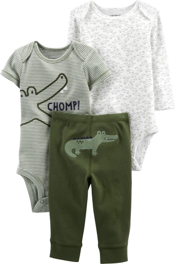 Carter's 3-piece baby set Green Croc – 2× bodysuits and sweatpants