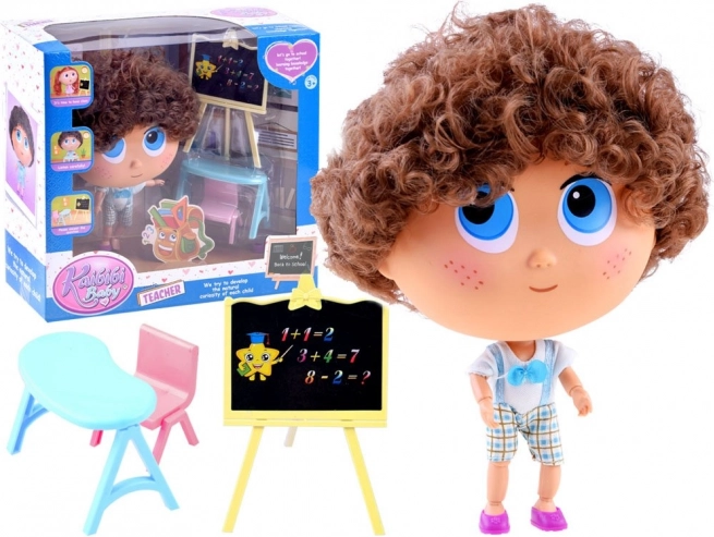 Teacher Doll Tymek – school set with blackboard and desk – Blue