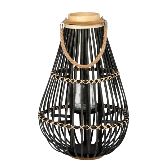 Puidust latern klaasist sisuga, must, 32 × 57 cm