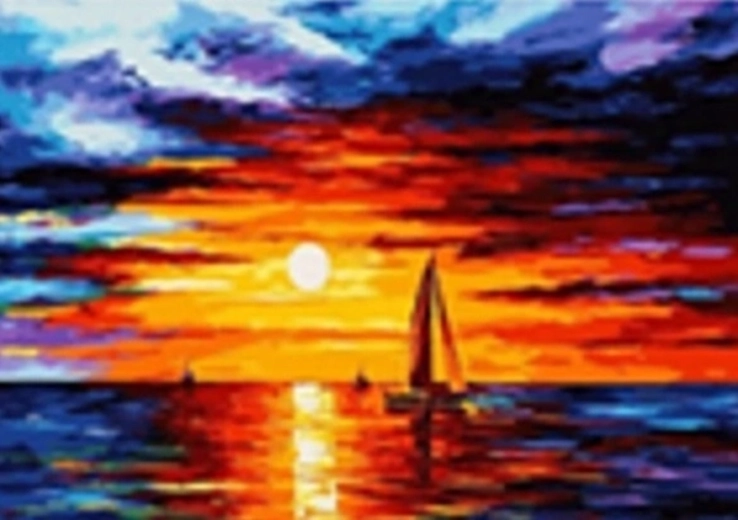 Teemantmaal – purjekas päikeseloojangul 30 × 40 cm