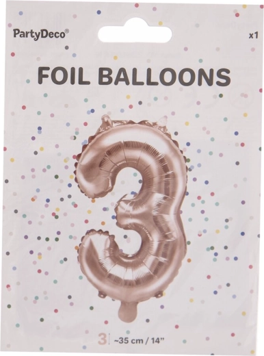 Foil balloon number 3, pearlescent pink, 35 cm