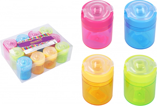 Double pencil sharpener with transparent shavings container