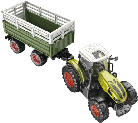 BUDDY TOYS puldiga juhitav traktor esilaaduri ja kallurhaagisega