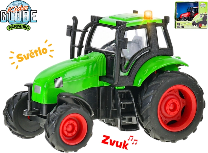 Kids Globe Farming metal tractor 11 cm with flywheel, light and sound