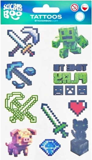Ajutised Minecrafti tätoveeringud – 10 motiiviga komplekt