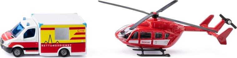 Siku super – Mercedes‑Benzi kiirabiauto ja EUROCOPTER EC145 helikopter, komplekt 1:87