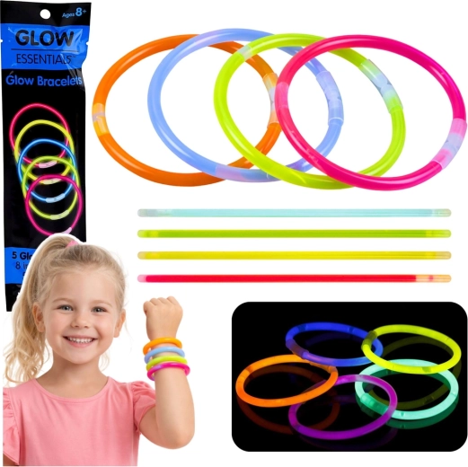 Fluorestseeruvad pimedas helendavad käevõrud Neon Stick, 5 tk