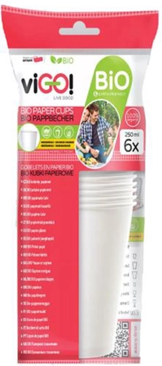 Bio Paper Cups 250 ml VIGO, 6 pcs
