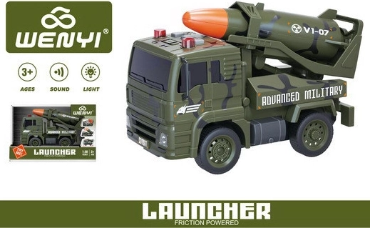 Sõjaväeauto raketiga hoorattaveoga, valgus- ja heliefektid, 19 cm