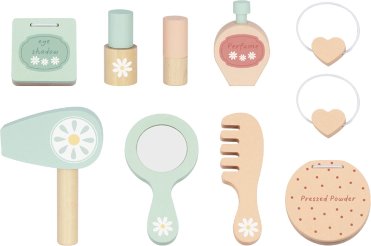 Rich set of wooden cosmetic accessories