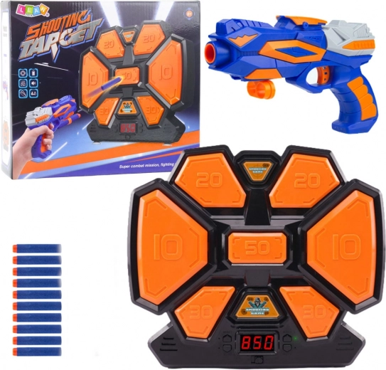 Shooting game with foam darts and electronic target with LED counter