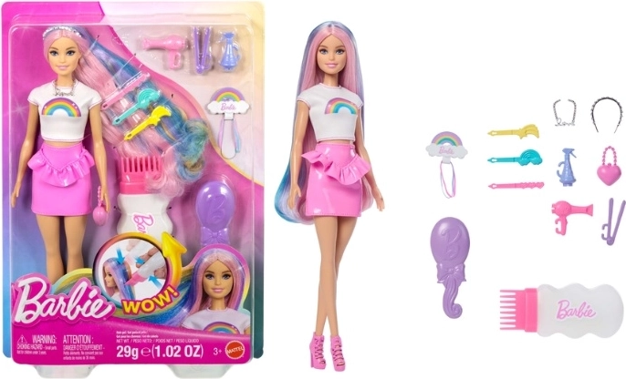Barbie nukk vikerkaarevärvi juuste ja sädeleva soengustiiliga