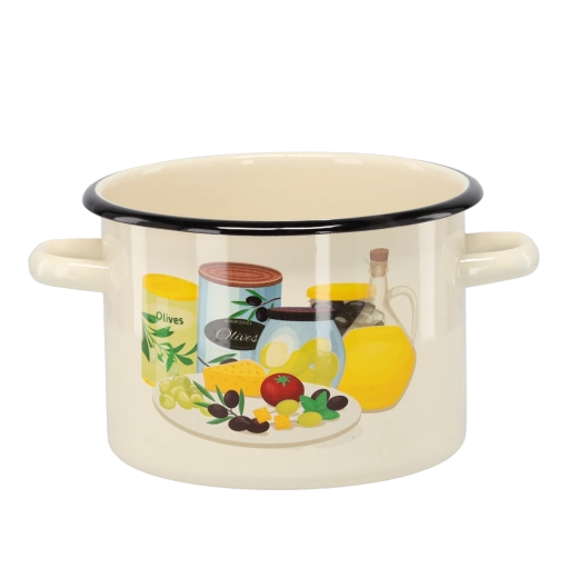 Enamelled Pot 3 L, Diameter 18 cm, Cream with Olive Motif