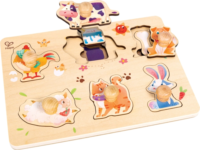 Wooden Layered Farm Puzzle with Pegs by Hape