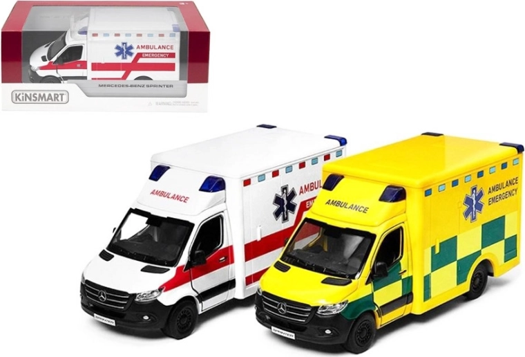Mercedes‑Benz Sprinter ambulance die‑cast model with Pull Back drive