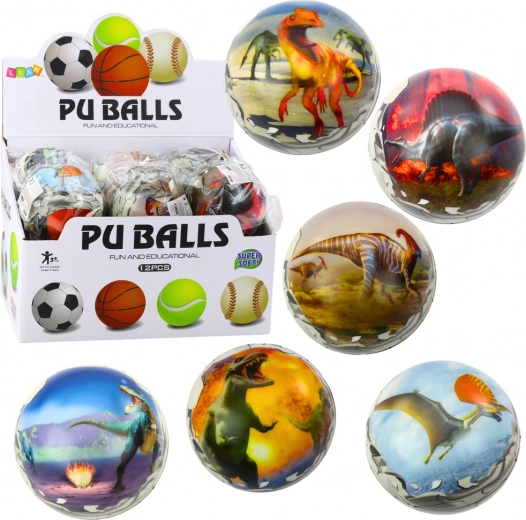 Dinosaurustega pall 10 cm pehmest PU-vahust