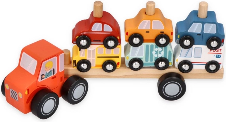 Adam Toys suur puksiirauto väikeste autodega