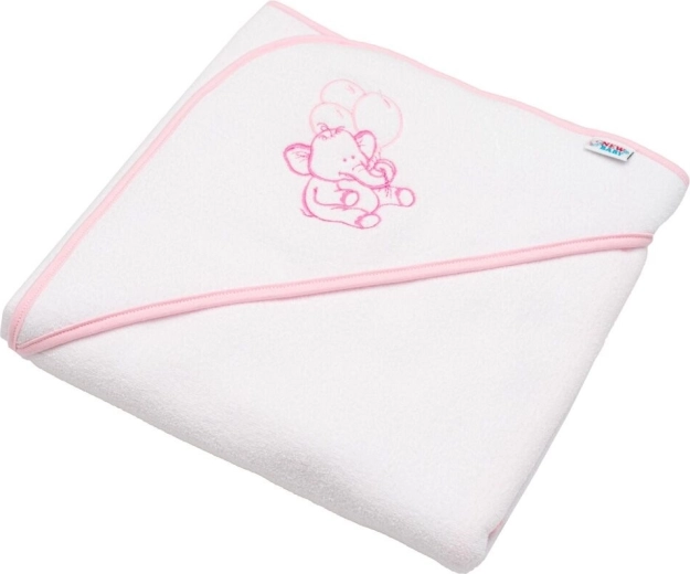 New Baby laste froteerätik kapuutsiga ja tikandiga 80 × 80 cm – valge elevandiga