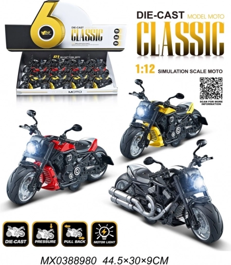 Metal motorcycle model 1:12 with light and pull-back