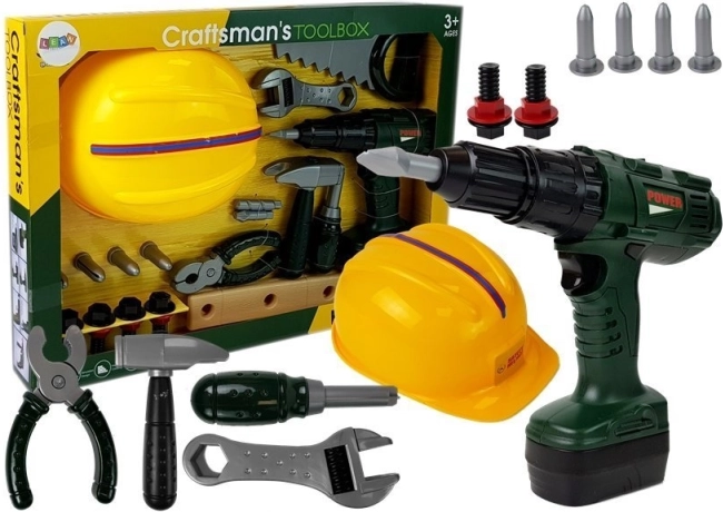 Kids' Tool Set with Battery-Powered Drill and Helmet