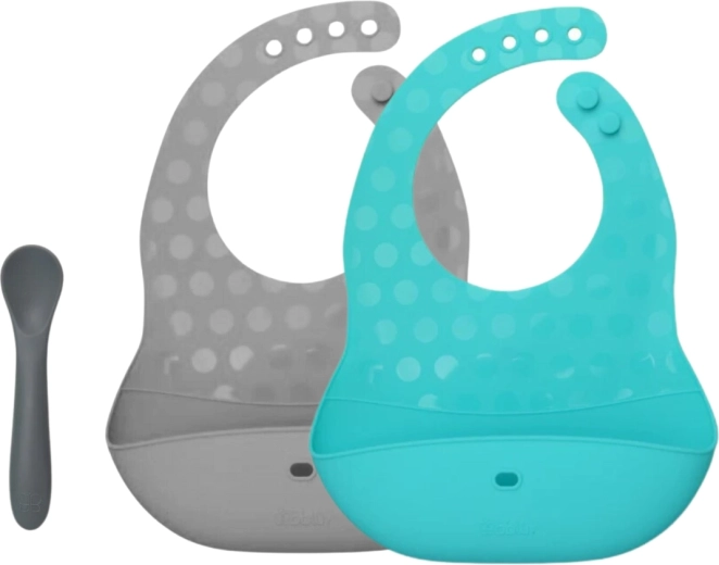 Bblüv Pöket set of silicone bibs and spoon aqua/gray