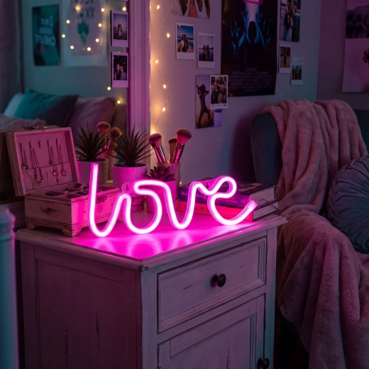 Roosa neoon-LED-lamp Love