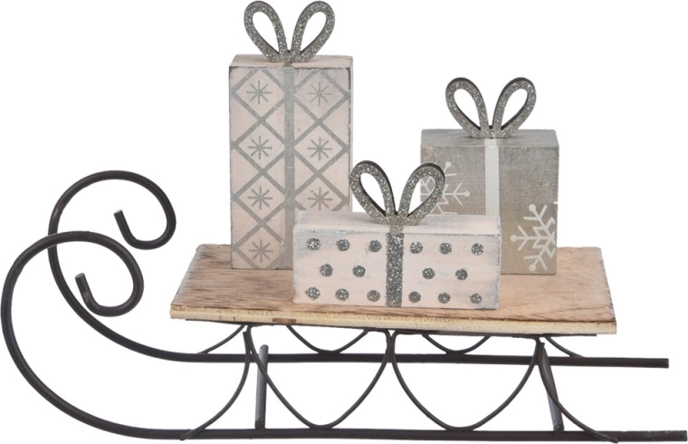 Decorative sleigh wood/metal beige 23 × 14 × 7 cm
