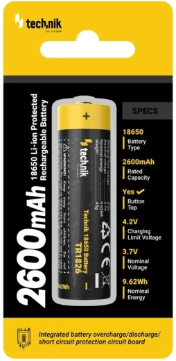 Laetav aku 18650 2600 mAh 3,7 V kaitsega