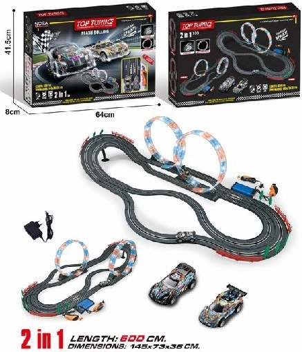 2-ühes võidusõidu autorada silmusega, 2 autot, 600 cm, 1:43