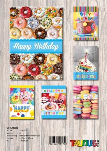 Birthday cards - 100 pieces, 6 designs