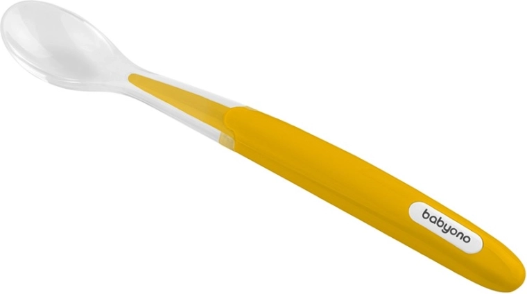 Silicone spoon with soft tip, yellow, 6m+ BABYONO