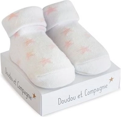 Doudou beebisokid tüdrukule 0–6 kuud – valged tähtedega